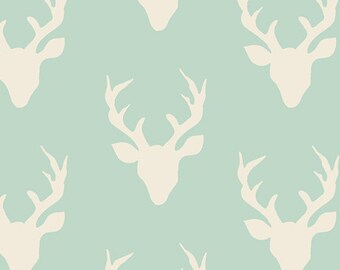 1 Yard Hello Bear, Buck Forest Mint, Bonnie Christine for Art Gallery Fabrics, Deer Fabric