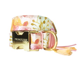 Dog collar - adjustable dog - "Opaline" collar - adjustable Collar for dog - dog necklace - gold buckle - Gold Buckle - Flowers