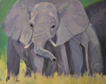 Elephant oil painting, wildlife art, African elephants
