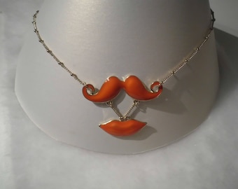 orange mouth and mustache necklace 46cm