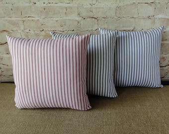 Ticking Pillow - Ticking Stripe Pillow - Black Ticking Pillow - Red Ticking Pillow - Blue Ticking - French Ticking - Farmhouse Ticking