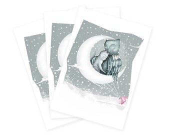 Owl and The Pussycat greetings cards - cat - animals greetings card birthday christmas card - no wording