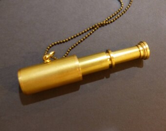 Antique Brass Telescope Pendant with Ball Chain Telescope Extendable Steampunk Jewelry Necklace
