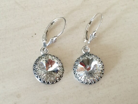 Swarovski Crystal Earrings, Sterling Silver