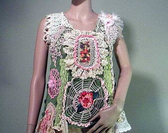 Sale - ROMANTIC BOHEMIAN BLOUSE - Wearable Fiber Art, Versatile & Trendy, Luxurious Materials, Richly Boho Tattered And Embellished