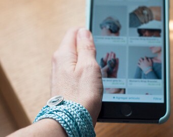 Crochet wrap bracelet. Boho Jewelry. Eco-Friendly Jewelry. Ice Blue Color. Textile Jewelry.Wrapped Bracelet.Crochet Jewelry.Crochet bracelet