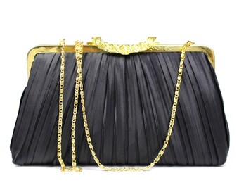 Vintage Black Pleated Fabric Clutch