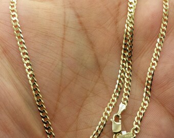 14k Solid Yellow Gold Cuban Curb Link Necklace Chain 16"-24" 2.6mm