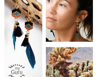 Small weaving and feather earrings
