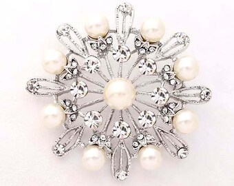 Rhinestone Pearl Brooch, Crystal Wedding Brooches, Diamante Bridal Brooch, Bridesmaid Dress Sash Crystal Silver Brooch, Pearl Broaches
