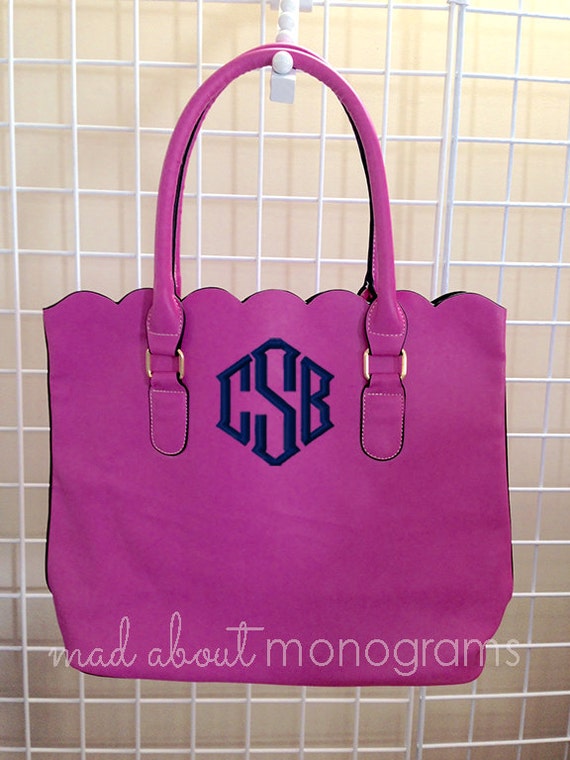 Monogrammed SCALLOPED Edge Faux Leather Tote Bag or Purse