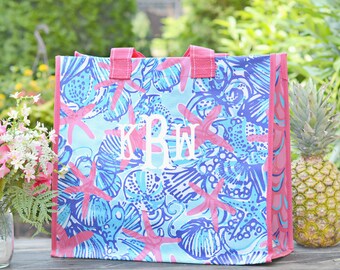 Monogrammed Lilly Pulitzer Market Tote Bag, Authentic Lilly Pulitzer, Reusable Bags, Bridesmaids Tote Bags