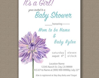 Purple Dahlia Flower Baby/Bridal Shower Invitation_Download Only