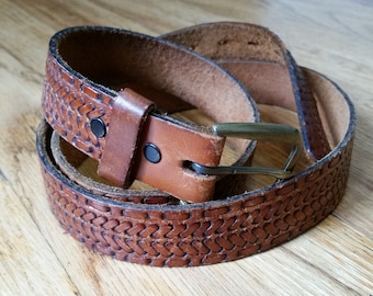 genuine leather belt braided leather belt brown leather belt russet belt vintage leather belt western belt large/ xl 40- 45