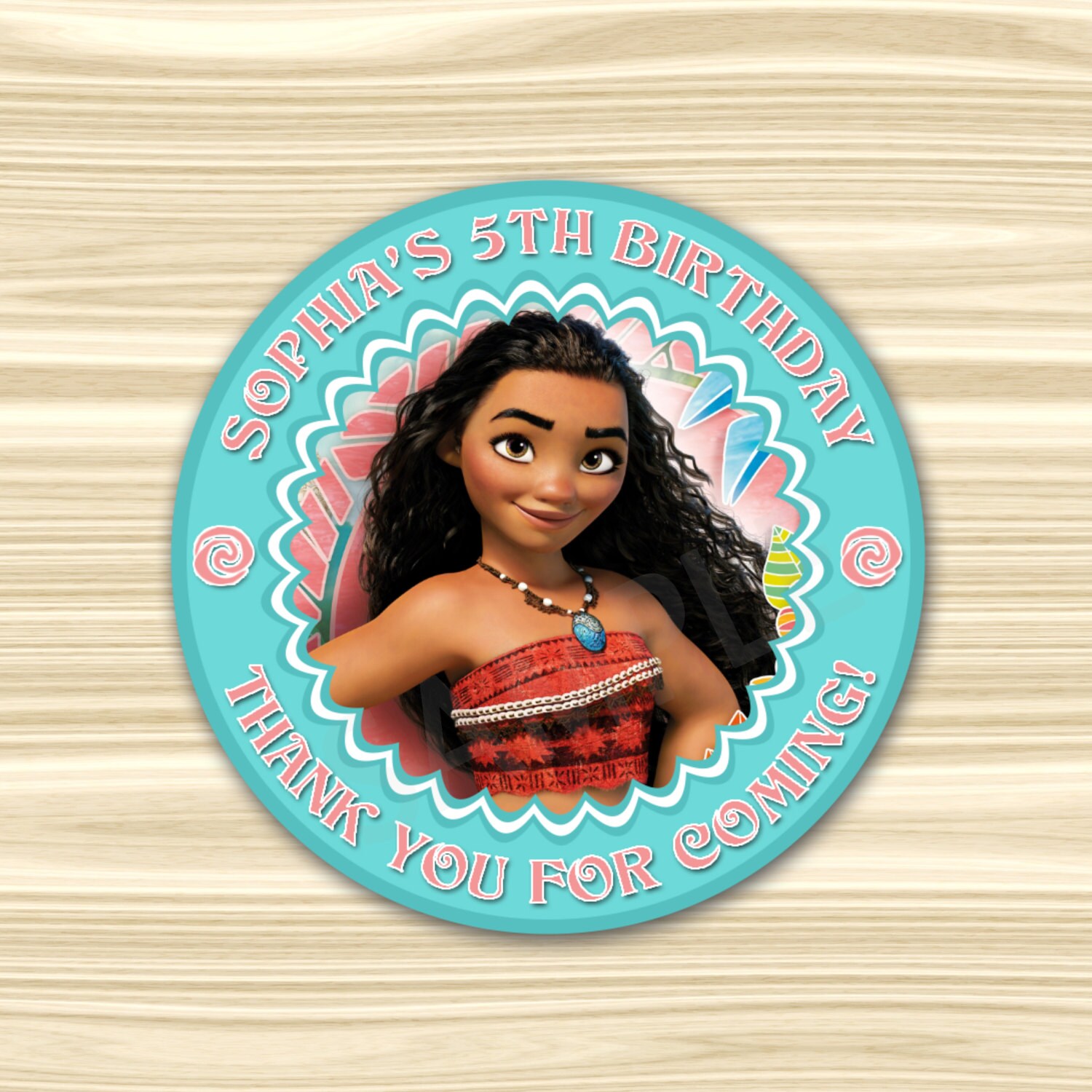 Moana Favor Tag. Moana Thank You Sticker. Moana Thank You Tag.