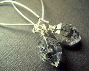 Herkimer Diamond Earrings - Raw Crystal Earrings - Herkimer Diamond Jewelry - Raw Quartz Earrings - Sterling Silver Quartz Earrings
