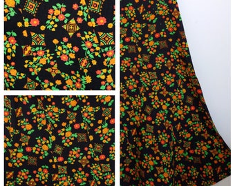 Lovely Vintage 1970s Midi Skirt 12 Floral Summer Psychedelic
