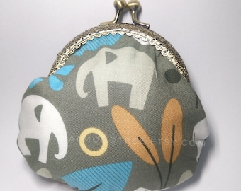 Elephant, forest snap clasp purse, handmade kisslock snap metal frame pouch id171017, portefeuille, portemonnaie