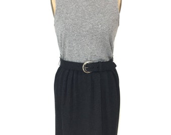vintage 1980's studded color block dress / gray / acrylic blend / two tone dress / belted dress / women's vintage dress / tag size 10