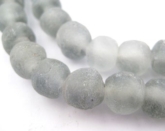 50 Grey Mist Recycled Glass Beads - African Tribal Beads - Upcycled Glass Beads - Frosted Glass Beads - Matte Glass Beads (RCY-RND-GRY-926)