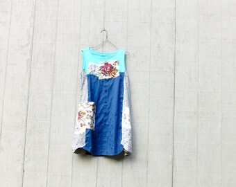 Summer Tank Dress, Spring Tunic, Plaid, Upcycled Clothing, Casual, Upcycled Dress, Romantic, Boho, CreoleSha
