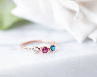 Triple birthstone ring - Triple stone ring - 3 birthstone ring - Three birthstone ring - Personalized birthstone ring