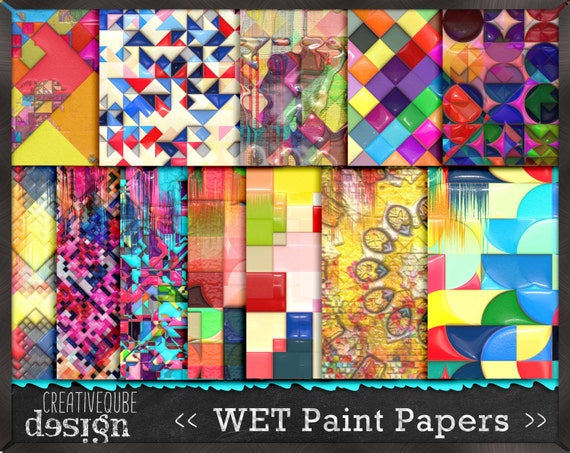 Digital Paper Pack Wet Paint 3D effects in gloss. Bright, bold colors. Personal and small commercial Use.