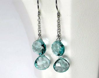 Aquamarine Earrings Aquamarine Drop Earrings Blue Quartz Earrings Blue Drop Earrings Sterling Silver