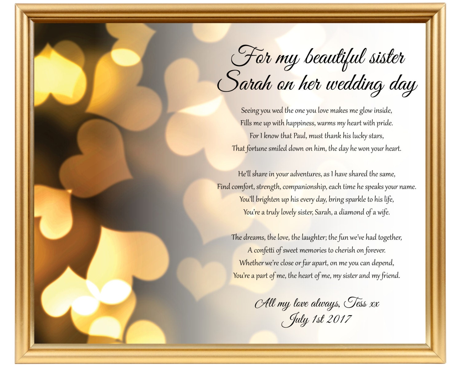 Sister wedding gift Wedding gift poem for Sister Gifts for