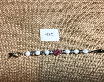 Pink and White beaded Scissor Fob with Hope Charm