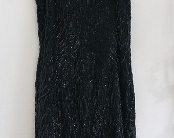 Beautiful Vintage Black Sequin Party Dress Medium