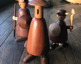 1950s Jacob Jensen Teak Vikings Figures Toys Illum Bolighus Denmark Danish Mid-Century Modern Vintage