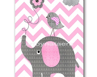 Elephant Nursery Digital Print Printable Art Baby Girl Nursery Children Art Kids Wall Art Baby Girl Room Decor 8x10 11X14 INSTANT DOWNLOAD