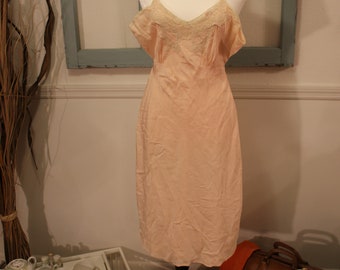 Vintage, 1930s, peachy, pink, rayon, silk, slip, nightgown, Gatsby, Flapper