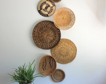 Beautiful Bohemian Basket Grouping Set of 7 Rattan Woven Wall Art