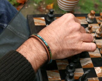 Mens bracelet, Leather bracelet, Mens jewelry, Mens gift, Boyfriend gift, Blue bracelet, Ethnic bracelet for him, Husband gift, Christmas
