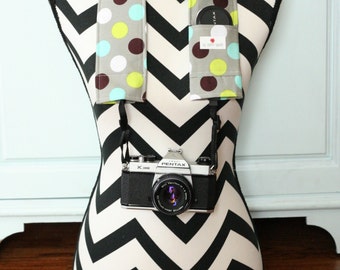 DSLR Camera Strap Cover- lens cap pocket and padding included- Splendid Dot