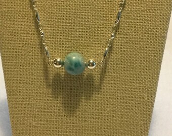 Larimar bead necklace with sterling accents