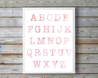 BLUSH,pink Nursery,ABC,Nursery Decor,Kids Wall Art,Nursery Print,Alphabet Poster,Watercolor,gift for girl,digital,bright,happy,digital print