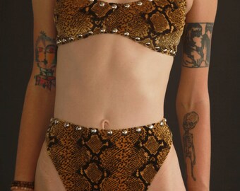 Bralette RATTLESNAKE Velvet Studded // Made To Order// XS-S-M-L