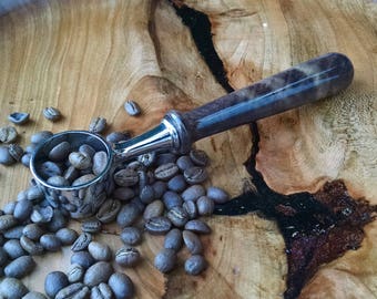 Walnut Wood and Chrome Coffee Scoop with Hand Turned Wood Handle - Wood Coffee Scoop - Wood Loose-Leaf Tea Scoop - Sunset Turnings