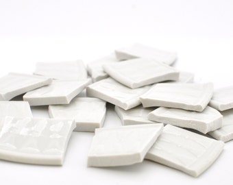 Broken China Mosaic Tiles - Solid White with Bow Tie Design - Textured - Large - Set of 18