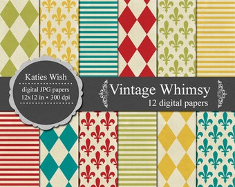 Vintage Whimsy Digital Paper Kit 12x12 inches jpg files for commercial use