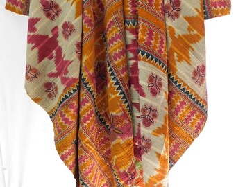 Twin Size Handmade Kantha Throw, Twin Size Kantha Quilt, Home Decorative Kantha Bed Spread, Vintage Reversible Sari Gudri Quilt Bed Spread