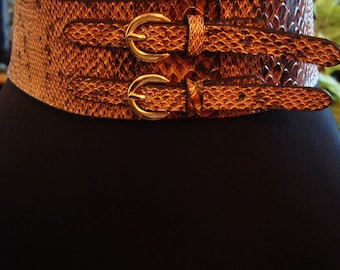 Vintage 1990s Faux Snakeskin Boho Chic Corset Double Buckle Belt