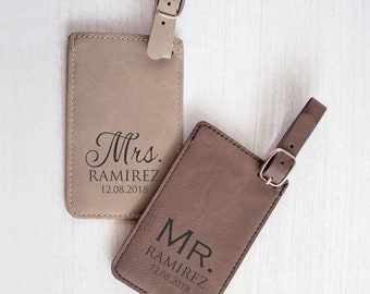 Pair (2) Personalized Mr. & Mrs. Luggage Tags: Custom Wedding Luggage Tags, Bride Groom Luggage Tags, Personalized Mr. Mrs. Gift, SHIPS FAST