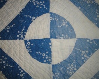 Old Blue Calico Fabric Quilt Piece | Vintage Quilt Piece | Antique Quilt Piece | Primitive Cutter Quilt Piece | Old Quilt Piece To Repurpose