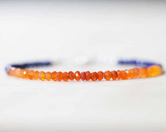 Carnelian & Lapis Bracelet, Beaded Lapis Lazuli Bracelet, Carnelian Jewelry, Orange Gemstone Stacking Bracelet