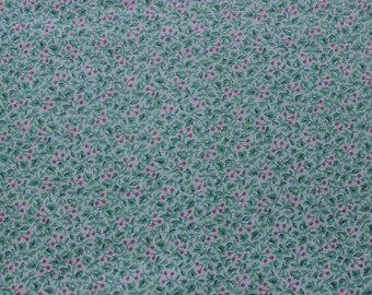 44 X 72 Leaf and Berry Print On Blue Cotton Fabric Remnant