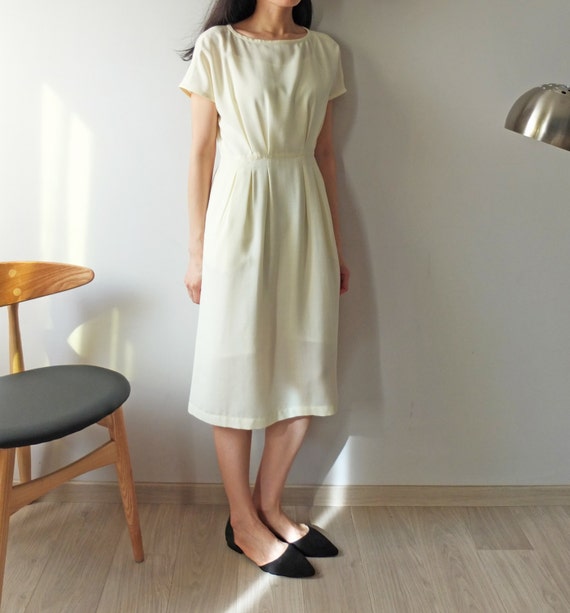 summer linen short sleeves pinch pleated dress